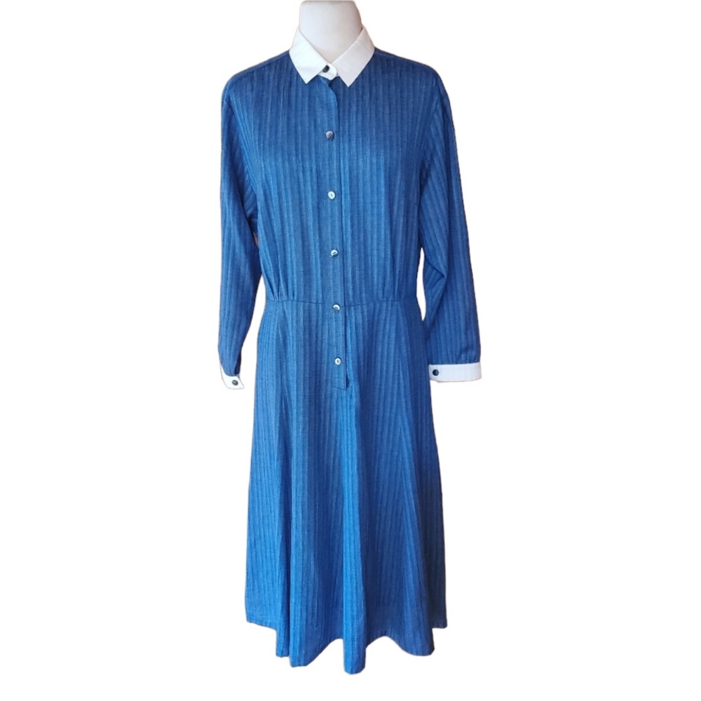 Vintage Blue & White‎ Polyester Career Dress